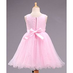 Babyhug Sleeveless Fit and Flare Embellished Party Frock with Corsage and Dots Foil Print - Pink