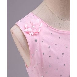 Babyhug Sleeveless Fit and Flare Embellished Party Frock with Corsage and Dots Foil Print - Pink