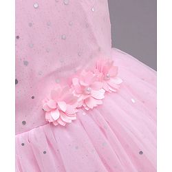 Babyhug Sleeveless Fit and Flare Embellished Party Frock with Corsage and Dots Foil Print - Pink