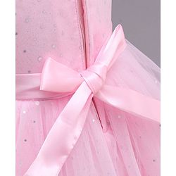 Babyhug Sleeveless Fit and Flare Embellished Party Frock with Corsage and Dots Foil Print - Pink