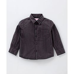 Babyhug Full Sleeves Striped Shirt & Trouser Set With Bow - Black Beige
