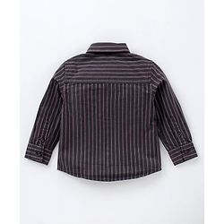 Babyhug Full Sleeves Striped Shirt & Trouser Set With Bow - Black Beige