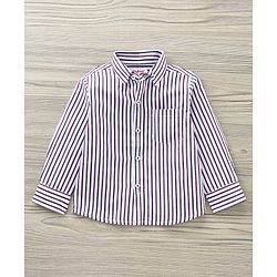 Babyhug Party Wear Full Sleeves Stripe Shirt & Trouser With Bow - Black White