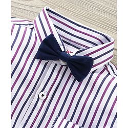 Babyhug Party Wear Full Sleeves Stripe Shirt & Trouser With Bow - Black White