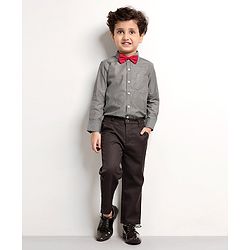 Babyhug Full Sleeves Shirt & Trouser with Bow - Grey