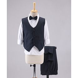 Babyhug Full Sleeves 3 Piece Party Suit With Bow - Navy Blue