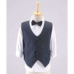 Babyhug Full Sleeves 3 Piece Party Suit With Bow - Navy Blue
