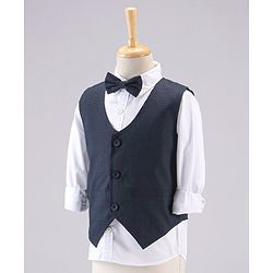Babyhug Full Sleeves 3 Piece Party Suit With Bow - Navy Blue