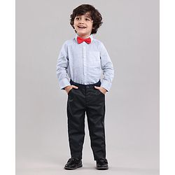Babyhug Full Sleeves Shirt with Bow and Trouser with Suspenders Set - Blue