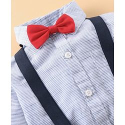 Babyhug Full Sleeves Shirt with Bow and Trouser with Suspenders Set - Blue
