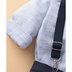 Babyhug Full Sleeves Shirt with Bow and Trouser with Suspenders Set - Blue