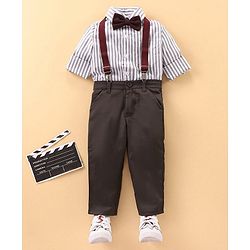 Babyhug Full Sleeves Shirt & Trouser with Suspenders Set - Brown