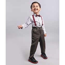 Babyhug Full Sleeves Shirt & Trouser with Suspenders Set - Brown