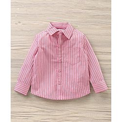 Babyhug Full Sleeves Striped Shirt & Trouser with Bow - Pink Black