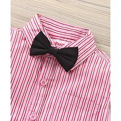 Babyhug Full Sleeves Striped Shirt & Trouser with Bow - Pink Black