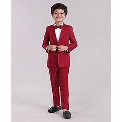 Babyhug Full Sleeves Solid Party Suit with Bow - Red White
