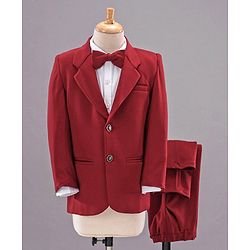 Babyhug Full Sleeves Solid Party Suit with Bow - Red White
