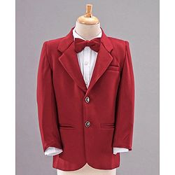 Babyhug Full Sleeves Solid Party Suit with Bow - Red White