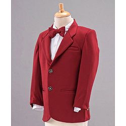 Babyhug Full Sleeves Solid Party Suit with Bow - Red White