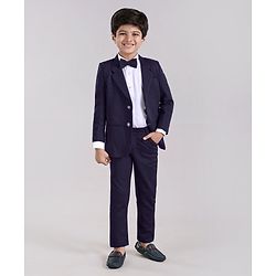 Babyhug Full Sleeves 3 Piece Party Suit With Bow Tie - Navy