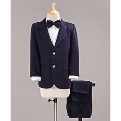 Babyhug Full Sleeves 3 Piece Party Suit With Bow Tie - Navy