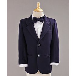 Babyhug Full Sleeves 3 Piece Party Suit With Bow Tie - Navy