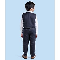 Babyhug Full Sleeves Party Suit With Tie & Jacket Solid- Blue