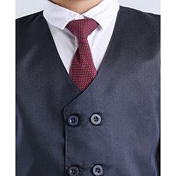 Babyhug Full Sleeves Party Suit With Tie & Jacket Solid- Blue