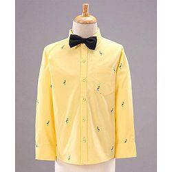 Babyhug Full Sleeves Party Suit with Bow Bird Print - Yellow Navy