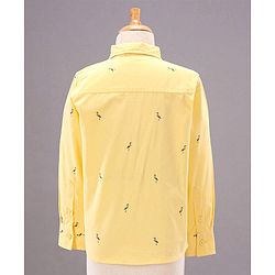Babyhug Full Sleeves Party Suit with Bow Bird Print - Yellow Navy
