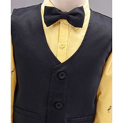 Babyhug Full Sleeves Party Suit with Bow Bird Print - Yellow Navy
