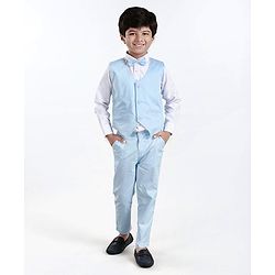 Babyhug Full Sleeves Solid Party Suit with Bow - Light Blue