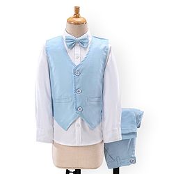 Babyhug Full Sleeves Solid Party Suit with Bow - Light Blue