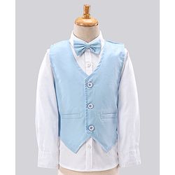 Babyhug Full Sleeves Solid Party Suit with Bow - Light Blue