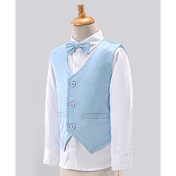 Babyhug Full Sleeves Solid Party Suit with Bow - Light Blue