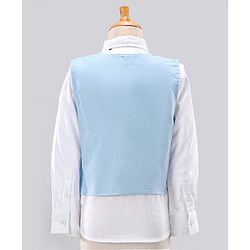 Babyhug Full Sleeves Solid Party Suit with Bow - Light Blue