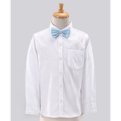 Babyhug Full Sleeves Solid Party Suit with Bow - Light Blue