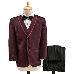 Babyhug Full Sleeves 4 Piece Party Suit With Bow - Maroon
