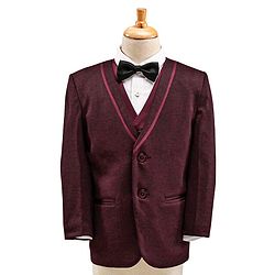 Babyhug Full Sleeves 4 Piece Party Suit With Bow - Maroon