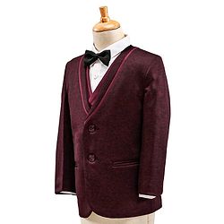 Babyhug Full Sleeves 4 Piece Party Suit With Bow - Maroon
