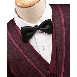 Babyhug Full Sleeves 4 Piece Party Suit With Bow - Maroon