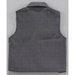 Babyhug Full Sleeves Checked Party Shirt with Bow and Waistcoat - White Grey