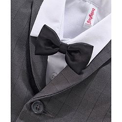 Babyhug Full Sleeves Checked Party Shirt with Bow and Waistcoat - White Grey