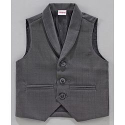 Babyhug Full Sleeves Checked Party Shirt with Bow and Waistcoat - White Grey