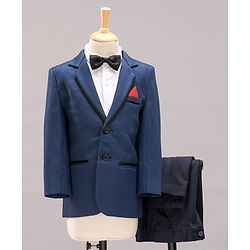 Babyhug Full Sleeves 3 Piece Party Suit With Bow - Navy Blue