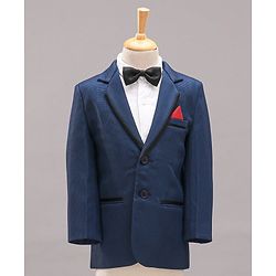 Babyhug Full Sleeves 3 Piece Party Suit With Bow - Navy Blue