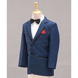 Babyhug Full Sleeves 3 Piece Party Suit With Bow - Navy Blue