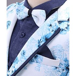 Babyhug Full Sleeves Digital Print Party Suit with Bow and Blazer - Blue Navy