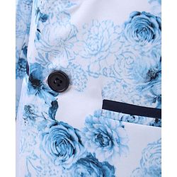 Babyhug Full Sleeves Digital Print Party Suit with Bow and Blazer - Blue Navy