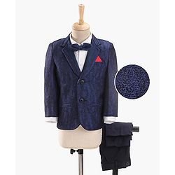 Babyhug Full Sleeves  3 Piece Party Suit With Bow - Navy Blue White
